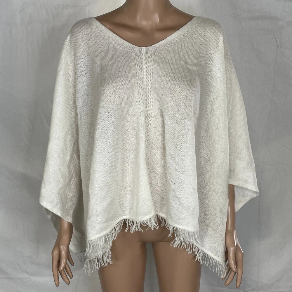 J.McLaughlin Women’s Ingrid Cashmere Poncho One Size Off White — Fringed Hem